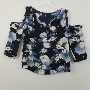 Gibson V Neck cold Shoulder Floral Blouse
